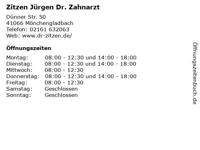 Zitzen Jürgen Dr. Zahnarzt in Mönchengladbach: Adresse und Öffnungszeiten