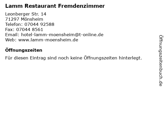 Lamm Restaurant Fremdenzimmer in Mönsheim: Adresse und Öffnungszeiten