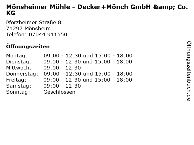 Mönsheimer Mühle - Decker+Mönch GmbH & Co. KG in Mönsheim: Adresse und Öffnungszeiten