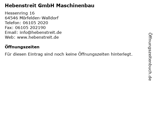 Hebenstreit GmbH Maschinenbau in Mörfelden-Walldorf: Adresse und Öffnungszeiten