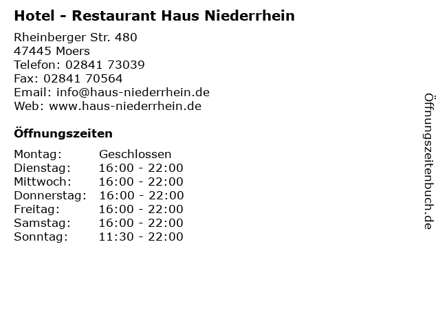 ᐅ Offnungszeiten Hotel Restaurant Haus Niederrhein