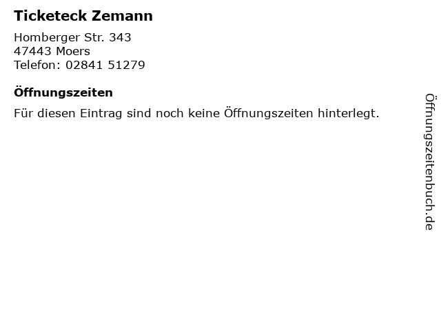 Ticketeck Zemann in Moers: Adresse und Öffnungszeiten