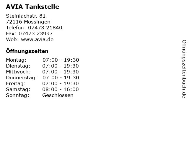 AVIA Tankstelle in Mössingen: Adresse und Öffnungszeiten