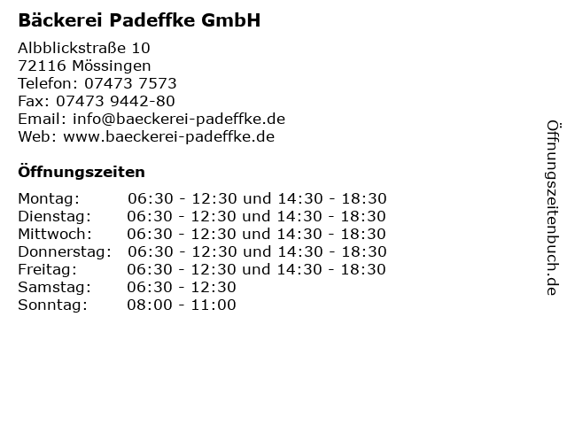 Bäckerei Padeffke GmbH in Mössingen: Adresse und Öffnungszeiten
