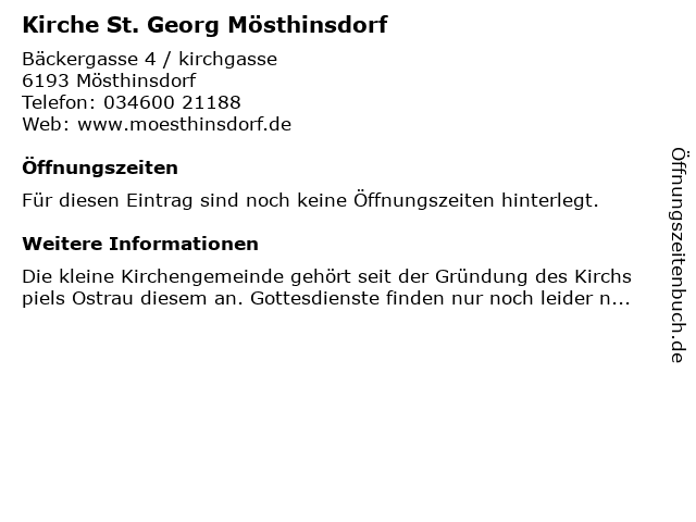 Kirche St. Georg Mösthinsdorf in Mösthinsdorf: Adresse und Öffnungszeiten