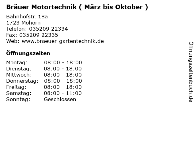 Bräuer Motortechnik ( März bis Oktober ) in Mohorn: Adresse und Öffnungszeiten