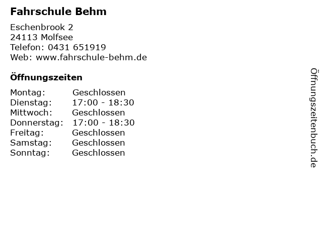 Fahrschule Behm in Molfsee: Adresse und Öffnungszeiten