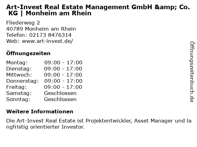 Art-Invest Real Estate Management GmbH & Co. KG | Monheim am Rhein in Monheim am Rhein: Adresse und Öffnungszeiten