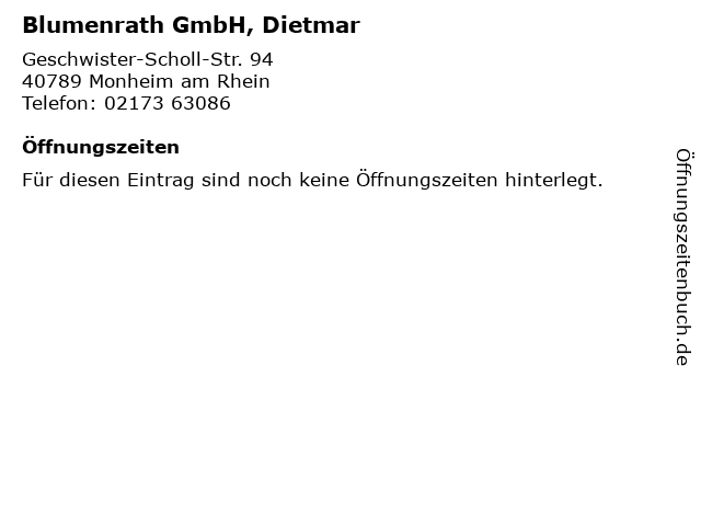 Blumenrath GmbH, Dietmar in Monheim am Rhein: Adresse und Öffnungszeiten