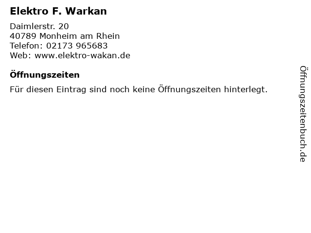 Elektro F. Warkan in Monheim am Rhein: Adresse und Öffnungszeiten