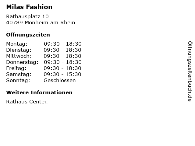 Milas Fashion in Monheim am Rhein: Adresse und Öffnungszeiten