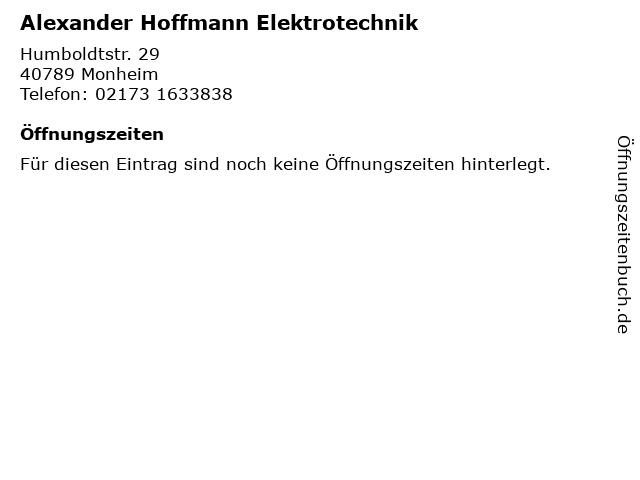 Alexander Hoffmann Elektrotechnik in Monheim: Adresse und Öffnungszeiten