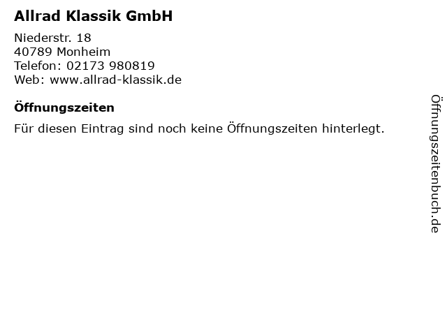 Allrad Klassik GmbH in Monheim: Adresse und Öffnungszeiten