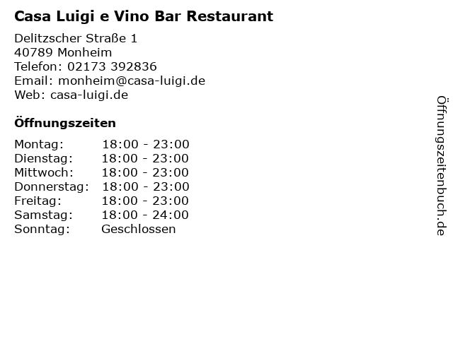 Casa Luigi e Vino Bar Restaurant in Monheim: Adresse und Öffnungszeiten