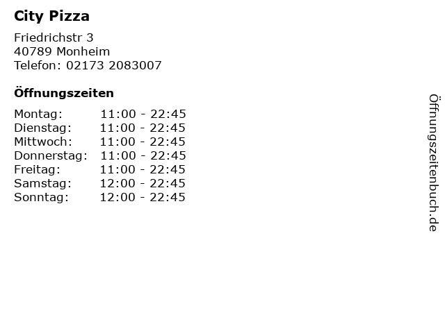 City Pizza in Monheim: Adresse und Öffnungszeiten