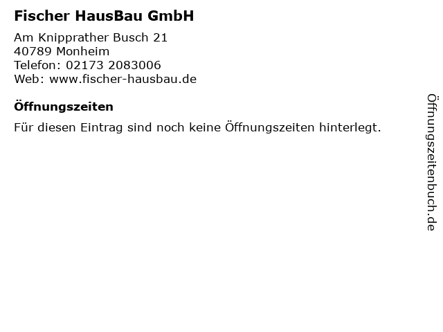 Fischer HausBau GmbH in Monheim: Adresse und Öffnungszeiten