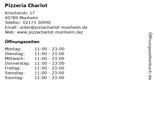 Pizzeria Charlot in Monheim: Adresse und Öffnungszeiten