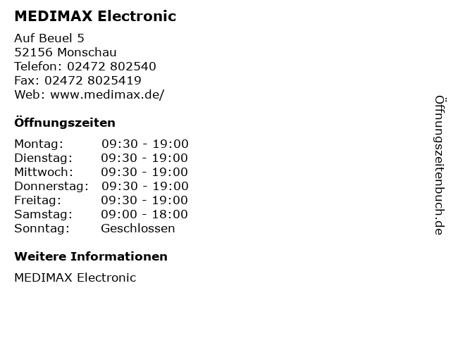 MEDIMAX Electronic in Monschau: Adresse und Öffnungszeiten