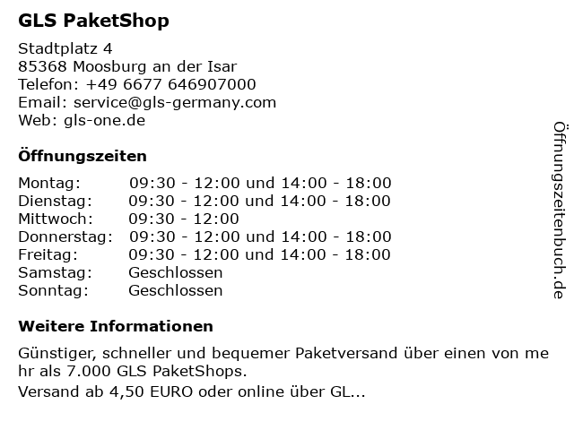 GLS PaketShop in Moosburg an der Isar: Adresse und Öffnungszeiten