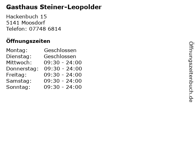 Gasthaus Steiner-Leopolder in Moosdorf: Adresse und Öffnungszeiten