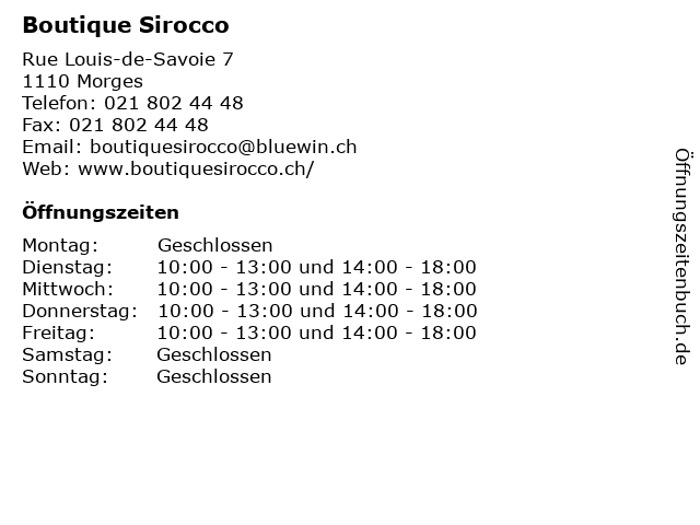 Boutique Sirocco in Morges: Adresse und Öffnungszeiten