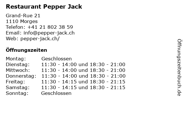 Restaurant Pepper Jack in Morges: Adresse und Öffnungszeiten