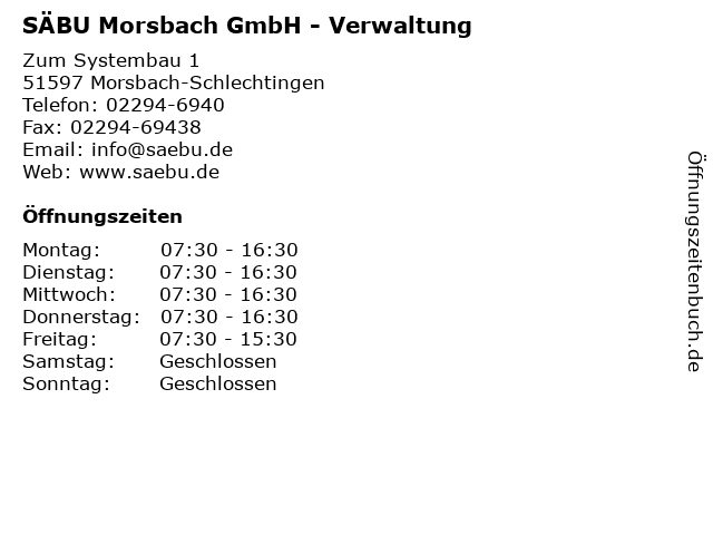 SÄBU Morsbach GmbH - Verwaltung in Morsbach-Schlechtingen: Adresse und Öffnungszeiten