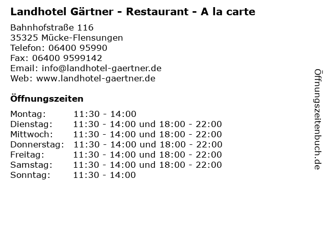 Landhotel Gärtner - Restaurant - A la carte in Mücke-Flensungen: Adresse und Öffnungszeiten