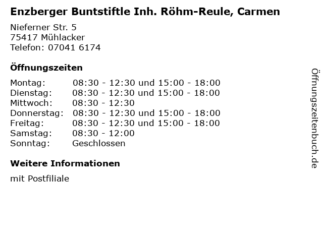 Enzberger Buntstiftle Inh. Röhm-Reule, Carmen in Mühlacker: Adresse und Öffnungszeiten