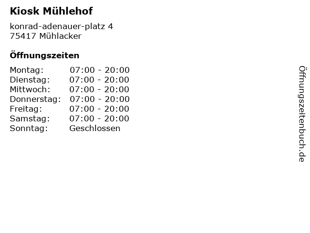 Kiosk Mühlehof in Mühlacker: Adresse und Öffnungszeiten