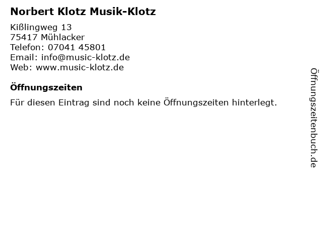 Norbert Klotz Musik-Klotz in Mühlacker: Adresse und Öffnungszeiten
