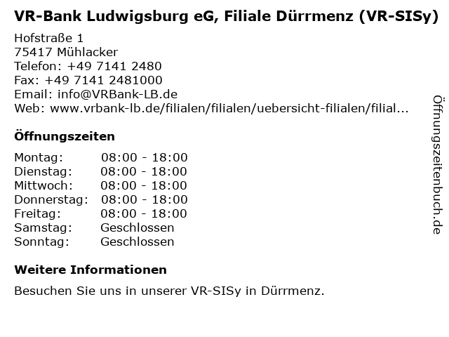 ᐅ Offnungszeiten Vr Bank Neckar Enz Eg Filiale Durrmenz