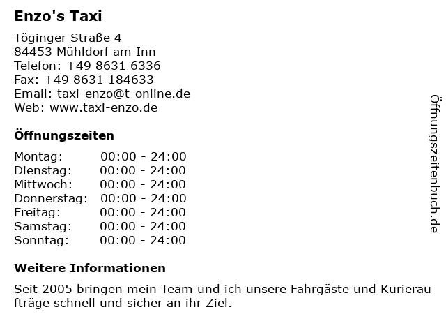 Enzo's Taxi in Mühldorf am Inn: Adresse und Öffnungszeiten
