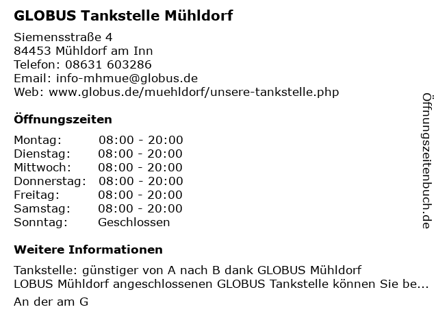 Globus Tankstelle Mühldorf in Mühldorf am Inn: Adresse und Öffnungszeiten