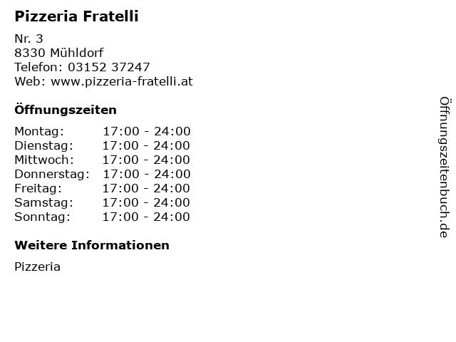 Pizzeria Fratelli in Mühldorf: Adresse und Öffnungszeiten