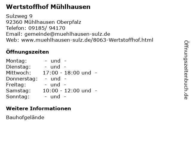 Wertstoffhof Mühlhausen in Mühlhausen Oberpfalz: Adresse und Öffnungszeiten