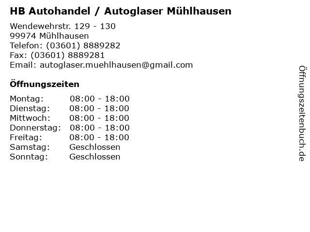 HB Autohandel / Autoglaser Mühlhausen in Mühlhausen, Thüringen: Adresse und Öffnungszeiten