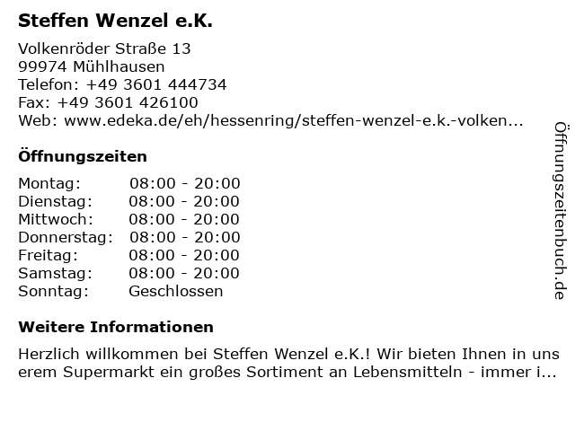 ᐅ Offnungszeiten Steffen Wenzel E K Volkenroder Strasse 13 In Muhlhausen Thuringen