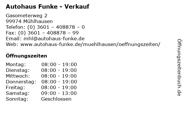 Autohaus Funke - Verkauf in Mühlhausen: Adresse und Öffnungszeiten