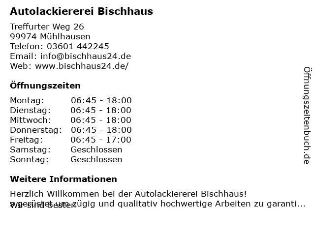 Manfred & Uwe Bischhaus GbR - Lackiererei in Mühlhausen: Adresse und Öffnungszeiten