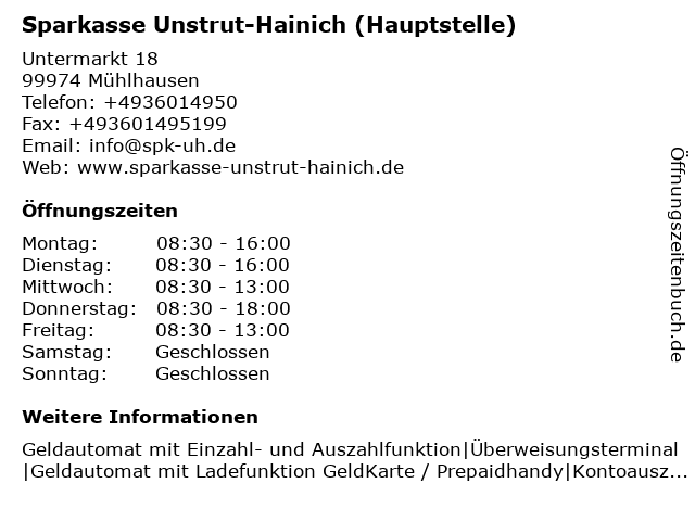 ᐅ Offnungszeiten Sparkasse Unstrut Hainich Hauptstelle Sparkassenhaus Untermarkt 18 In Muhlhausen