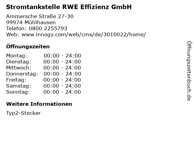 Stromtankstelle RWE Effizienz GmbH in Mühlhausen: Adresse und Öffnungszeiten