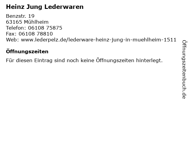 Heinz Jung Lederwaren in Mühlheim: Adresse und Öffnungszeiten