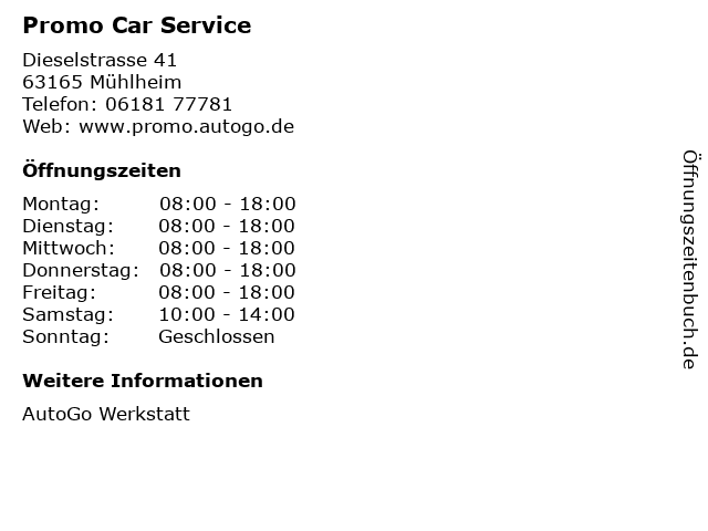 Promo Car Service in Mühlheim: Adresse und Öffnungszeiten