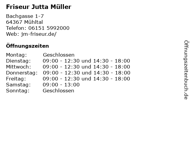 Friseur Jutta Müller in Mühltal: Adresse und Öffnungszeiten