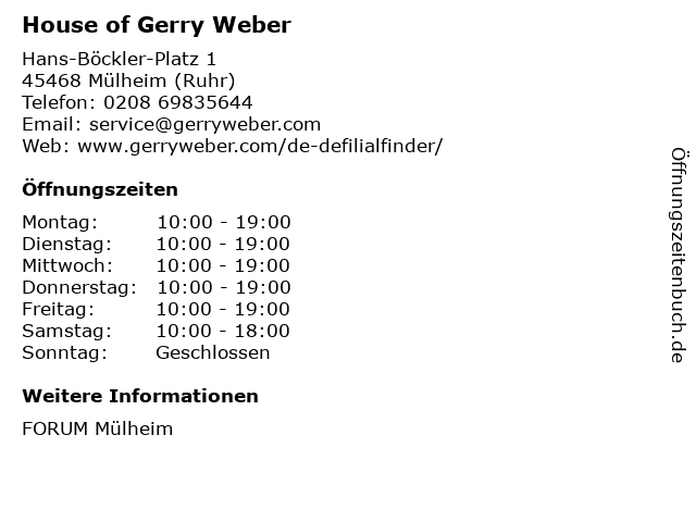 House of Gerry Weber in Mülheim (Ruhr): Adresse und Öffnungszeiten