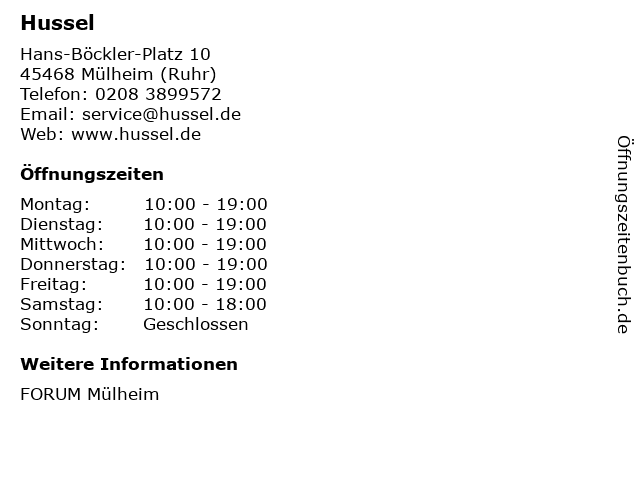 Hussel in Mülheim (Ruhr): Adresse und Öffnungszeiten