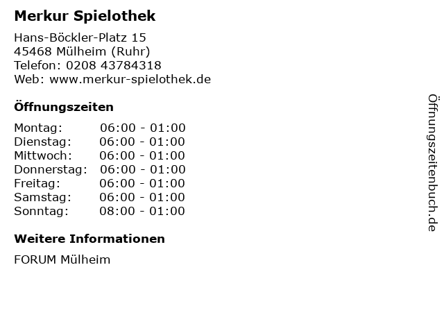 Merkur Spielothek GmbH in Mülheim (Ruhr): Adresse und Öffnungszeiten
