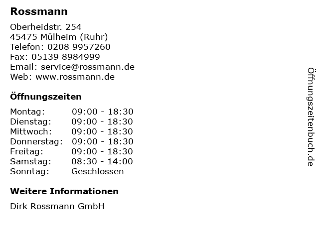 Rossmann in Mülheim (Ruhr): Adresse und Öffnungszeiten