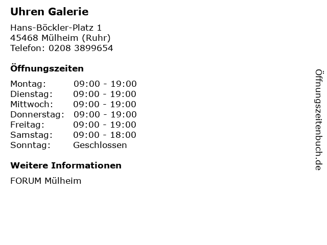 Uhren Galerie in Mülheim (Ruhr): Adresse und Öffnungszeiten
